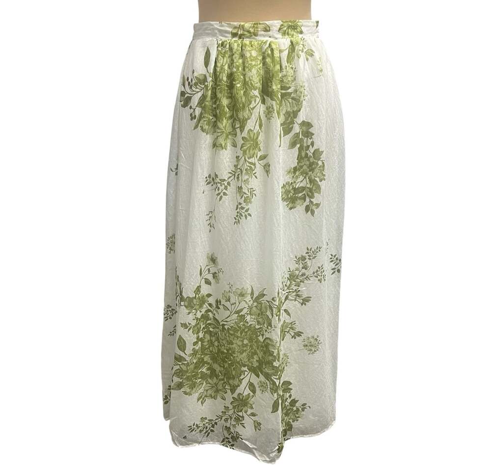 Calypso St Barth Floral Maxi Skirt XL Tropical Elastic Waist Boho Resort Green